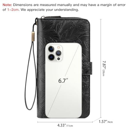 SENDEFN Women's Credit Card Holder RFID Blocking Zip Around Leather Wallet Large Capacity Long Purse with Wristlet - color: Black