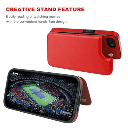 ONETOP for iPhone 17e/16e Wallet Case with Credit Card Holder,Red | Kickstand,ID/Cash Holder,Case Wallet with Card Slots,Double Magnetic Clasp,Durable PU Leather Shockproof Cover for Women Men - color: Red