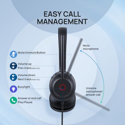 Yealink UH35 Wired Headset,USB-A,AI Noise Canceling Mic,Call Control,On-Ear - color: USB-A (Teams), size: Dual-Ear
