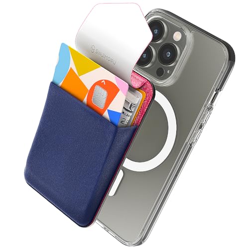 Sinjimoru Privacy Cover Magnetic Card Holder, Magnetic Phone Wallet Stick on as Credit Card Holder for MagSafe Compatible with iPhone 16 15 14 13 12 Series. M-Flap - color: Navy