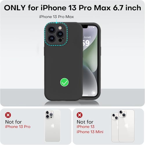 Vooii Compatible with iPhone 13 Pro Max Case, Liquid Silicone Upgrade [Camera Protection] [Soft Anti-Scratch Microfiber Lining] Shockproof Phone Case for iPhone 13 Pro Max 6.7 inch - Black - color: Black, size: iPhone 13 Pro Max