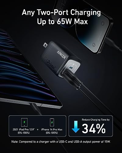 Anker USB Charger Block, 67W GaN Wall Charger, 3-Port Compact Fast Charging