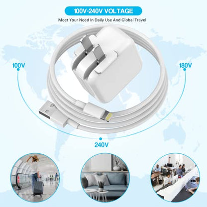 For iPad Charger, [ Apple MFI Certified ] 10FT Long for iPad Chargers Lightning Cord Cable Fast Charging USB Wall Charger Block Foldable Plug for iPad7/ 8/9 Generation,iPadAir,iPadMini, iPadPro,iPhone - size: 10FT(1Pack)