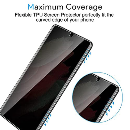 TAURI [Designed for Samsung Galaxy S21 Ultra 5G 6.8a - inch Flexible TPU Film Privacy Screen Protector + Camera Lens Protector Bubble-Free 2 Pack, Fingerprint Unlock Support
