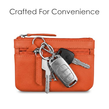 ili New York Leather Mini Compact Coin Purse - Orange - color: Orange