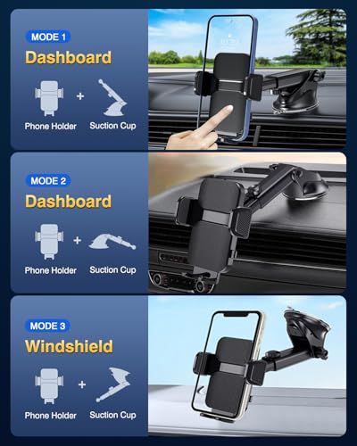 Military-Grade Construction Phone Holders for Your Car【Upgraded Suction & Clip】Cell Phone Mount Stand Universal Automobile Truck Cradle Dashboard Windshield for iPhone 18 Pro Max 17 16 15 Samsung