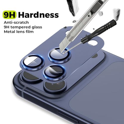 2-Pack for iPhone 17 Pro Max Camera Lens Protector - [Not Easy to Break] [Strong Adsorption] [Case-Friendly] Metal Aluminum Alloy Tempered Glass Rear Camera Screen Protector - Deep Blue - size: 17 Pro Max Blue