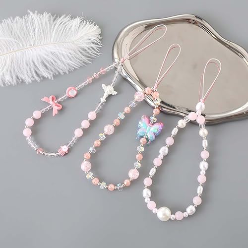 Beaded Phone Charm Lanyard Strap Girly Style Fixed Beads Pearl Lanyards - color: PH-qhd-2