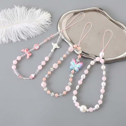 Beaded Phone Charm Lanyard Strap Girly Style Fixed Beads Pearl Lanyards - color: PH-qhd-2
