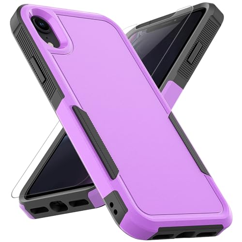 for iPhone XR Case: Dual Layer Protective Heavy Duty Cell Phone Case Shockproof Rugged Bumper Tough with Screen Protector - 16ft Military Grade Drop Tested for Appple iPhone XR (6.1 inch), Purple - color: Purple (PC) + Black (TPU)