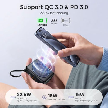 10000mAh Portable Charger Power Bank Built in Cables&Wall Plug - color: Black