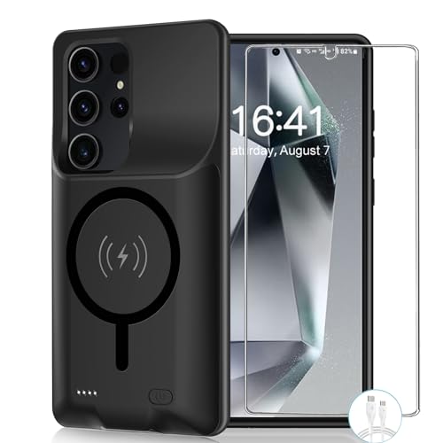 Battery Case for Galaxy S24 Ultra, Powerful 12000mAh Extended Portable Protective Charging Cover Backup Compatible with Galaxy S24 Ultra Wireless Charger Case with 1x Screen Protector & 1x Cable-Black - size: Galaxy S24 Ultra