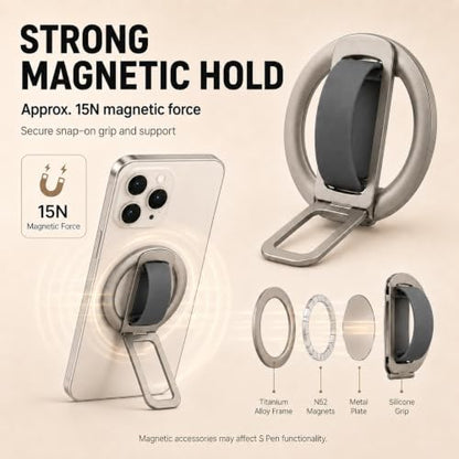 Magnetic Silicone Phone Grip | Super Strong Magnetic Design, 360° Rotation, Comfortable Grip, Compatible with iPhone 16/15/14/13/12 Series, Perfect for Selfies and Watching Videos - color: Off-White