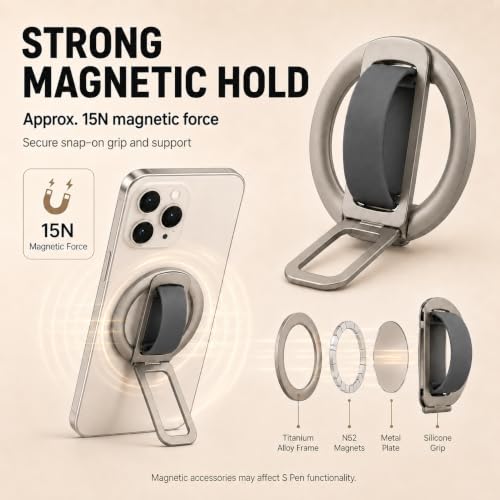 Magnetic Silicone Phone Grip | Super Strong Magnetic Design, 360° Rotation, Comfortable Grip, Compatible with iPhone 16/15/14/13/12 Series, Perfect for Selfies and Watching Videos - color: Off-White