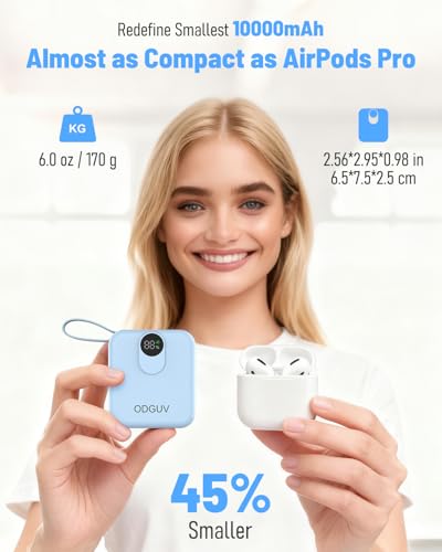Small Portable Charger with Built-in Cables,22.5W Fast Charging Power Bank,USB-C Mini Battery Pack 10000mAh,Travel Essential Powerbank for iPhone Samsung Android iPad MacBook,Blue - color: blue