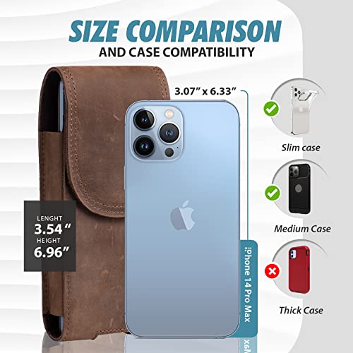 Genuine Leather Phone Holster for Men, Belt Pouch Cell Phone Holder Belt Clip Holster Case Fit for iPhone 17 Pro Max 16 Pro Max 15 Pro Max 14 Pro Max Samsung Galaxy S25 Ultra S24 Ultra (Brown) - color: Retro Brown