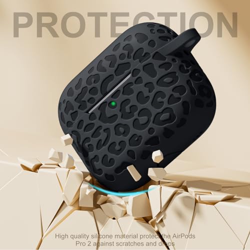 Compatible with Airpods Pro 2nd Generation Case, Leopard Engraved Soft Silicone Skin Cover Full Protective Case for AirPods Pro Case 2nd/Airpod Pro Case Cover,Front LED Visible,Black - color: Black, size: Airpods Pro 2/1 Case