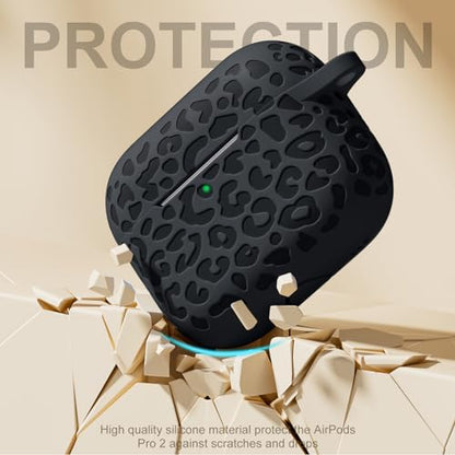 Compatible with Airpods Pro 2nd Generation Case, Leopard Engraved Soft Silicone Skin Cover Full Protective Case for AirPods Pro Case 2nd/Airpod Pro Case Cover,Front LED Visible,Black - color: Black, size: Airpods Pro 2/1 Case