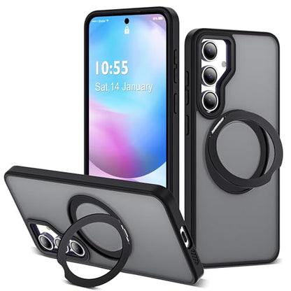 for Samsung Galaxy S24 FE Case with 360° Spin Stand,Black | 360° Spin Magnetic Ring Stand,Compatible with Magsafe,Military Protection Phone Case - color: Black, size: Samsung Galaxy S24 FE