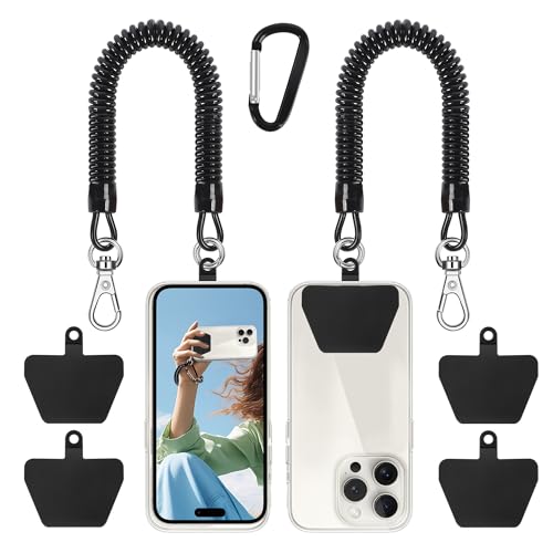 Doormoon Phone Tether Anti Theft, Phone Lanyard With Heavy Duty Carabiner - color: Black - 2 Pack With Tpu Patch