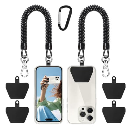 Doormoon Phone Tether Anti Theft, Phone Lanyard With Heavy Duty Carabiner - color: Black - 2 Pack With Tpu Patch