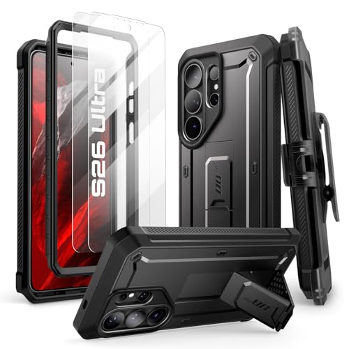 SUPCASE for Samsung Galaxy S26 Ultra Case with Stand & Belt-Clip (Unicorn Beetle Pro), [2 Tempered Glass Screen Protectors & Front Frame] Military-Grade Protective Phone Case for S26 Ultra, Black - color: Black, size: S26 Ultra