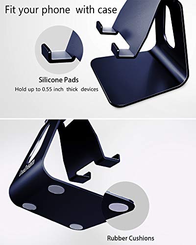 CreaDream Aluminum Cell Phone Stand, Adjustable Phone Holder for Desk - color: Navy Blue