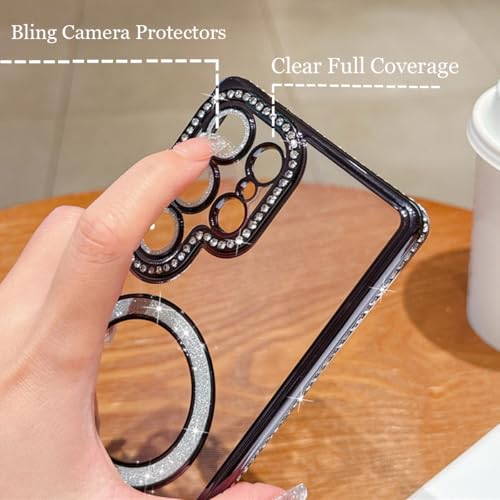 for Samsung Galaxy S26 Ultra Clear Glitter Case Magnetic, [Compatible with MagSafe] Women Cute Bling Diamond Sparkly Case Camera Lens Protectors Plating Cover for Galaxy S26 Ultra, Purple - color: Purple