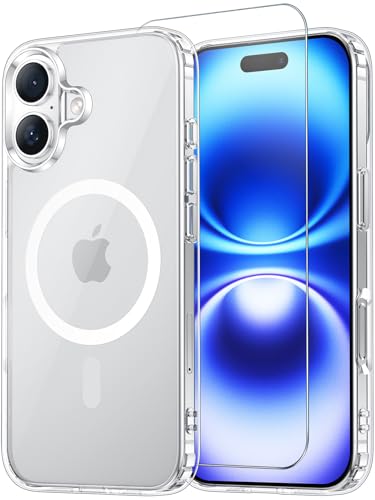 for iPhone 16 Case with Screen Protector Clear | Compatible with Magsafe, Anti-Yellowing, Military-Grade Protection, Shockproof Slim Magnetic Phone Case,6.1" - color: A-Clear, size: iPhone 16