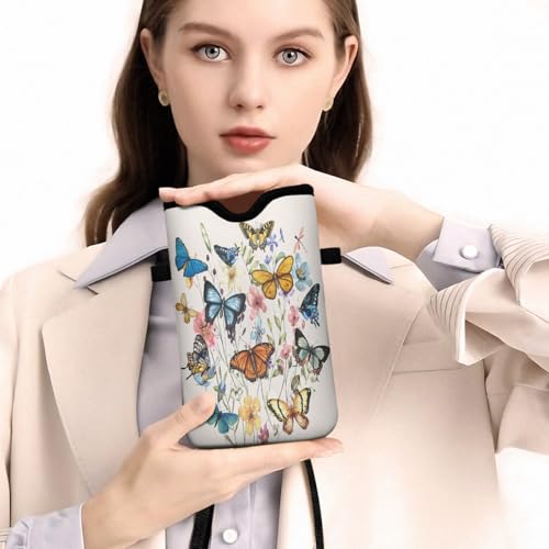 Universal Phone Sleeve Pouch with Crossbody Strap 7.6 X 4.3 Inches Shockproof Water Resistant Mobile Protection Bag-Butterfly Wildflower Neoprene Phone Pouch Bag - color: Butterfly Wildflower-Phone Pouch