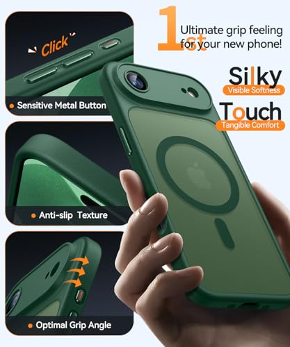 CANSHN Magnetic Compatible with iPhone Air Case(6.5 Inch), Upgraded [Full Camera Protection] [Compatible with Magsafe] [Translucent Matte] Shockproof Phone Cover for iPhone 17 Air Case,Deep Green - color: Deep Green, size: iPhone Air (6.9 Inch,1 Lens)