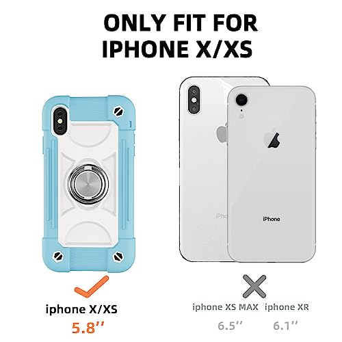 MARKILL Compatible with iPhone X/iPhone Xs Case 5.8 Inch with Ring Stand, Heavy-Duty Military Grade Shockproof Phone Cover for iPhone X/XS. - color: Ice Blue, size: iPhone X/iPhone XS 5.8"