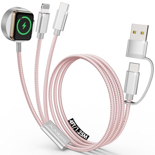 Travel Essentials,Multi Charging Cable for Apple Watch iPhone Charger Pink - color: Pink, size: 1Pack-4FT