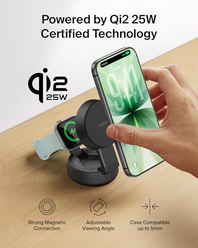 Belkin Qi2.2 25W Wireless 2 in 1 iPhone Charger, Fast Charging for Travel - color: Black, style: 2 in 1