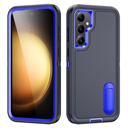 for Samsung Galaxy S23 FE Case with Kickstand Case 3-Layer Military Grade Protective Case Cover Silicone Heavy Duty Rugged Shockproof for Galaxy S23 FE Phone Case (Navy+Blue) - color: Navy+Blue