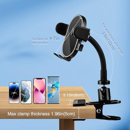 ROCKFREE Clip Phone Holder,Auto-Locking Clamp,360° Rotating Base,3.9" Arm - size: Short-3.9 inch Arm