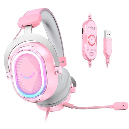 FIFINE AmpliGame H13P Wired RGB Gaming Headset for PC, Mac, PS4, PS5 - color: Pink