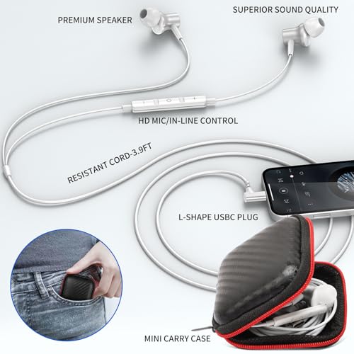 USB C Earbuds Wired for iPad/iPhone 18 Pro Max Duo 17 Air Plus, Silver - color: Silver