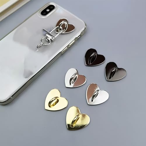 10Pcs Heart Phone Ring Holder, Adhesive Metal Finger Grip Loop Stand and Charm Hook for Cell Phone, Tablet, DIY Case, Cute Universal Keychain Ring for Hanging Accessories (Rose Gold)