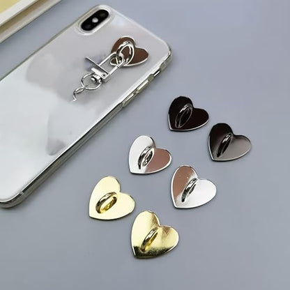 10Pcs Heart Phone Ring Holder, Adhesive Metal Finger Grip Loop Stand and Charm Hook for Cell Phone, Tablet, DIY Case, Cute Universal Keychain Ring for Hanging Accessories (Rose Gold)