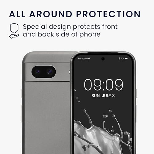 kwmobile Case Compatible with Google Pixel 8a Case -Soft TPU Back Phone Cover - with Metallic Look - Metallic Grey - color: Metallic Grey