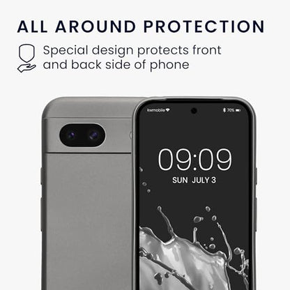 kwmobile Case Compatible with Google Pixel 8a Case -Soft TPU Back Phone Cover - with Metallic Look - Metallic Grey - color: Metallic Grey