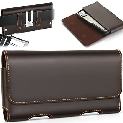 Gcepls Leather Phone Holster for iPhone 15 Pro Max,14 Pro Max,Galaxy S23 Ultra,S22 Ultra,Premium Genuine Leather Cell Phone Holster with Belt Clip,Phone Belt Holder Pouch Cover Case(Fits Thin Case on) - color: Dark Brown, size: Large(6.65x 3.45 x0.63”)