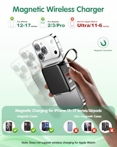 10000mAh for Magsafe Portable Charger Built-in Cables & AC Wall Plug,Black - color: Black