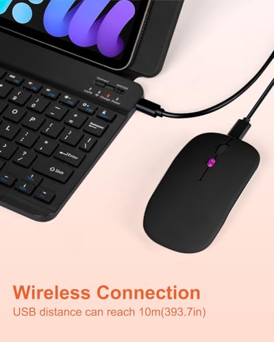 EAMPANG Universal Bluetooth Keyboard and Case for Tablet/Phone/Laptop,Wireless Portable Slim Keypad and Mice Rechargeable Adjustable Bracket for iPad A16/Mini/Air/iPhone/Galaxy Z Fold Pure Black - color: Black