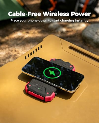 BLAVOR Solar Power Bank 10,000mAh Portable Wireless Charger for Cell Phones - color: Red