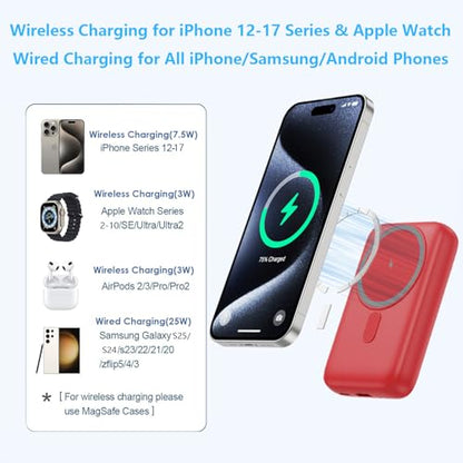 Magnetic Portable Charger for iPhone,10800mAh 25W PD Fast Charging Wireless Power Bank,4 Outputs Travel Essential Battery Pack for Magsafe,iPhone 18 Pro/18 Pro Max/17/16/15/14/13/12,Apple Watch,Red - color: Red