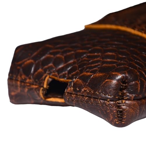 Leather Phone Holster Pouch for iPhone 16, 16 Pro,15 Pro 14, 14 Pro, 13 Pro, 13, 12 Pro, 12, Xs, X,11,Cell Phone Case with Belt Clip [Magnetic Closure] ID Card Holder Pouch(Fits Otterbox Case) - color: Croco Brown