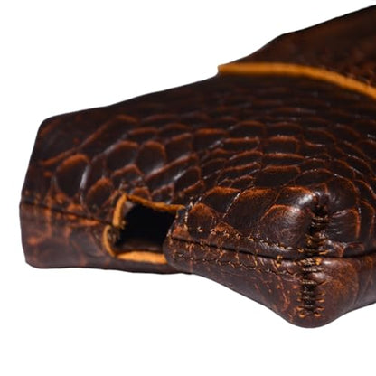 Leather Phone Holster Pouch for iPhone 16, 16 Pro,15 Pro 14, 14 Pro, 13 Pro, 13, 12 Pro, 12, Xs, X,11,Cell Phone Case with Belt Clip [Magnetic Closure] ID Card Holder Pouch(Fits Otterbox Case) - color: Croco Brown