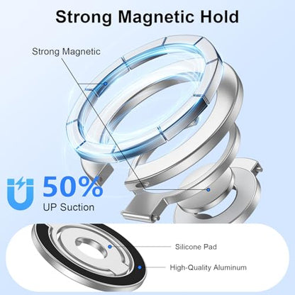Magnetic Phone Grip Stand for iPhone Air/17/17 Pro/16 Pro Max Ring Holder - color: silver